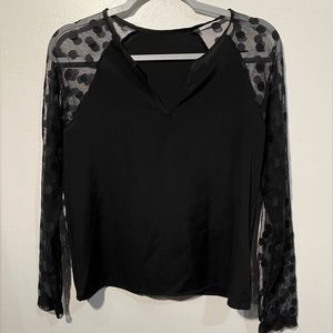 Polka Dot Mesh Sleeve Blouse